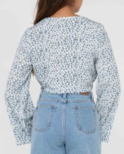 Camisa Corta Con Estampado Floral Y Lazo En La Parte Delantera De Balnear><noscript><img width=