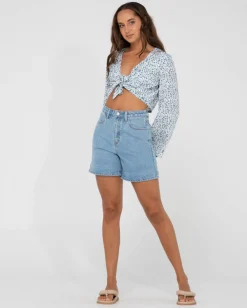 Camisa Corta Con Estampado Floral Y Lazo En La Parte Delantera De Balnear><noscript><img width=