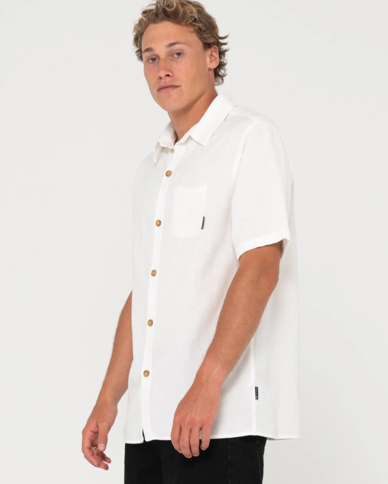 Camisa De Lino De Manga Corta Overtone>Rusty Best Sale