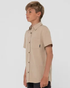 Camisa De Lino De Manga Corta Overtone Para Niños><noscript><img width=
