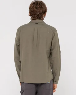 Camisa De Lino De Manga Larga Overtone>Rusty Flash Sale