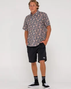 Camisa De Manga Corta De Corte Relajado Mosaic Ramie><noscript><img width=