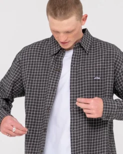 Camisa De Manga Larga A Cuadros Relajados De Datsun><noscript><img width=