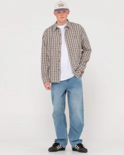 Camisa De Manga Larga A Cuadros Relajados De Datsun><noscript><img width=