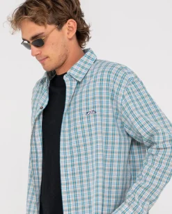 Camisa De Manga Larga A Cuadros Relajados De Datsun><noscript><img width=