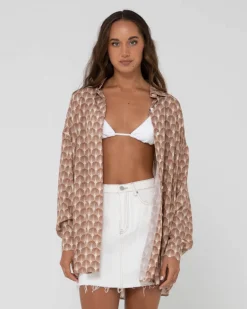 Camisa Oversize De Manga Larga Con Estampado Panama>Rusty New