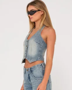 Chaleco Vaquero Con Cuello Halter Flip Mommy><noscript><img width=