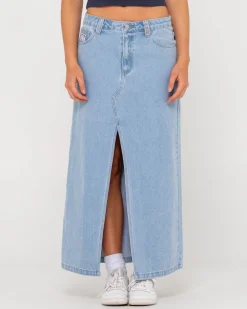 Falda Larga De Mezclilla Celeste De Talle Bajo>Rusty Store