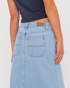 Falda Larga De Mezclilla Celeste De Talle Bajo><noscript><img width=