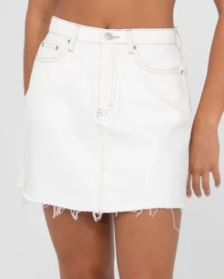 Falda Vaquera Deshilachada De Talle Alto Celeste><noscript><img width=