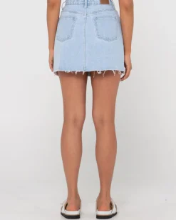 Falda Vaquera Deshilachada De Talle Alto Celeste>Rusty Cheap