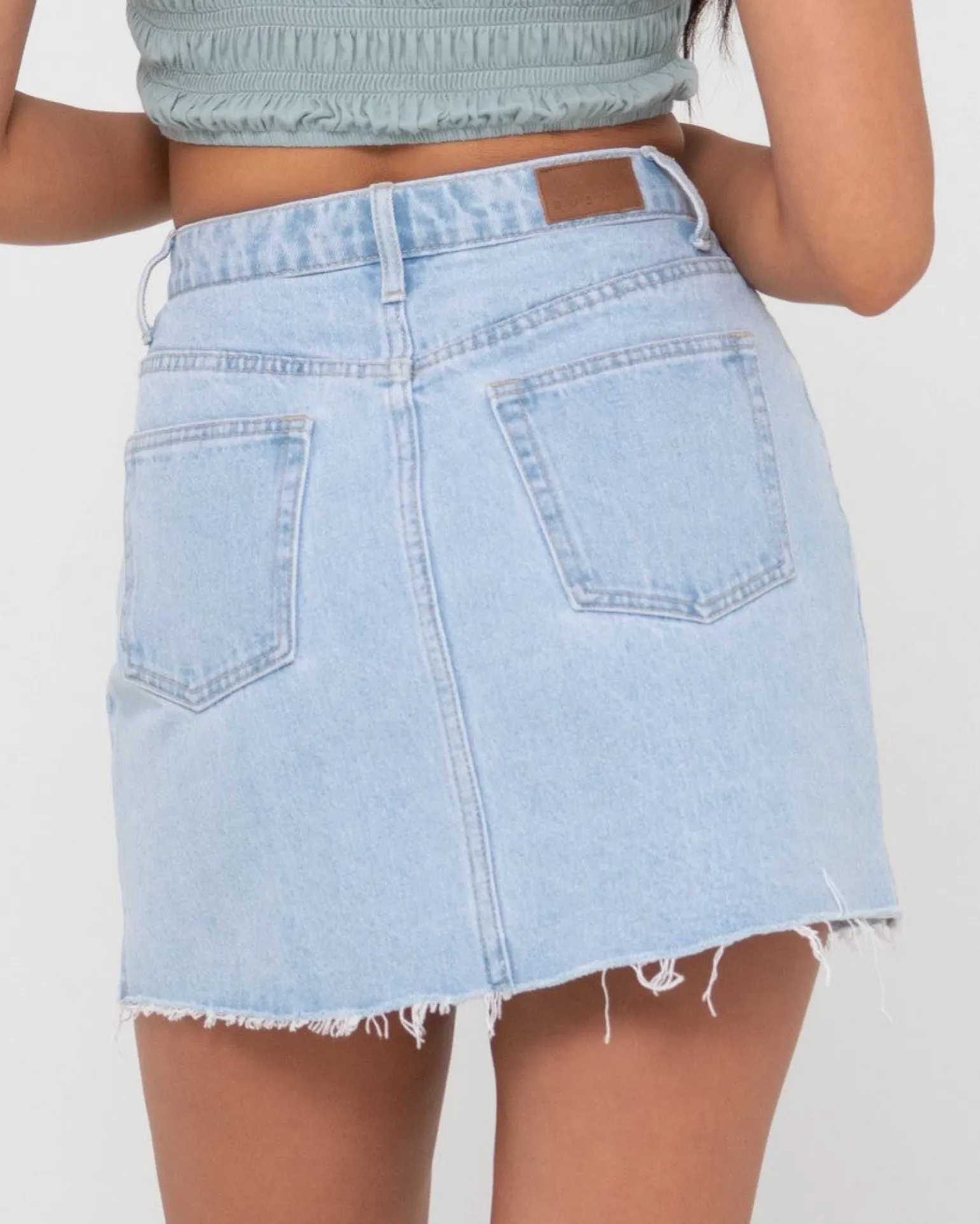 Falda Vaquera Deshilachada De Talle Alto Celeste>Rusty Cheap
