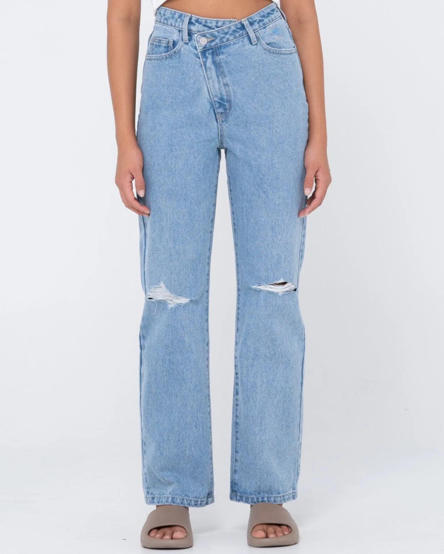 Jean Recto Desgastado De Talle Alto Chloe>Rusty Best