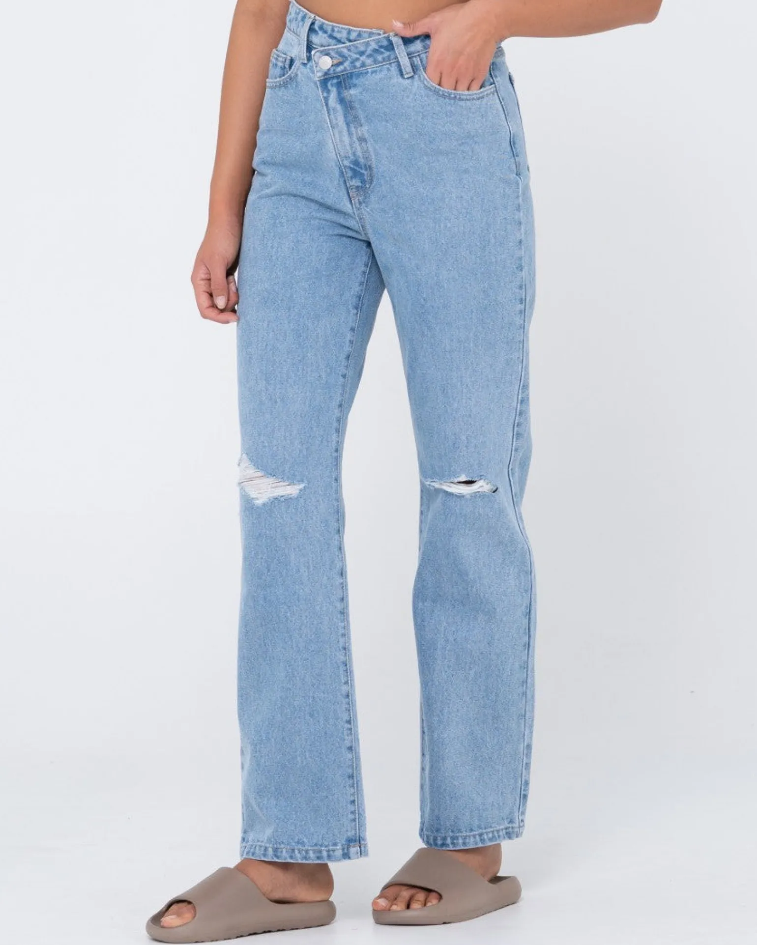 Jean Recto Desgastado De Talle Alto Chloe>Rusty Best