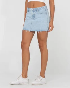 Minifalda Vaquera Celeste De Talle Bajo><noscript><img width=