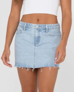 Minifalda Vaquera Celeste De Talle Bajo><noscript><img width=