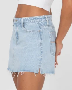 Minifalda Vaquera Celeste De Talle Bajo><noscript><img width=