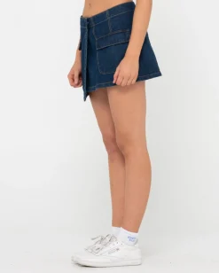 Minifalda Vaquera Estilo Cargo De Talle Bajo Ryley><noscript><img width=