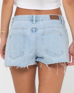 Pantalon Corto De Mezclilla Deshilachado De Talle Bajo Malta><noscript><img width=