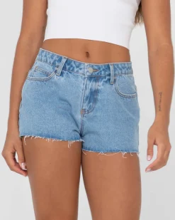 Pantalon Corto De Mezclilla Deshilachado De Talle Bajo Malta><noscript><img width=