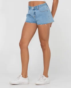 Pantalon Corto De Mezclilla Deshilachado De Talle Bajo Malta><noscript><img width=