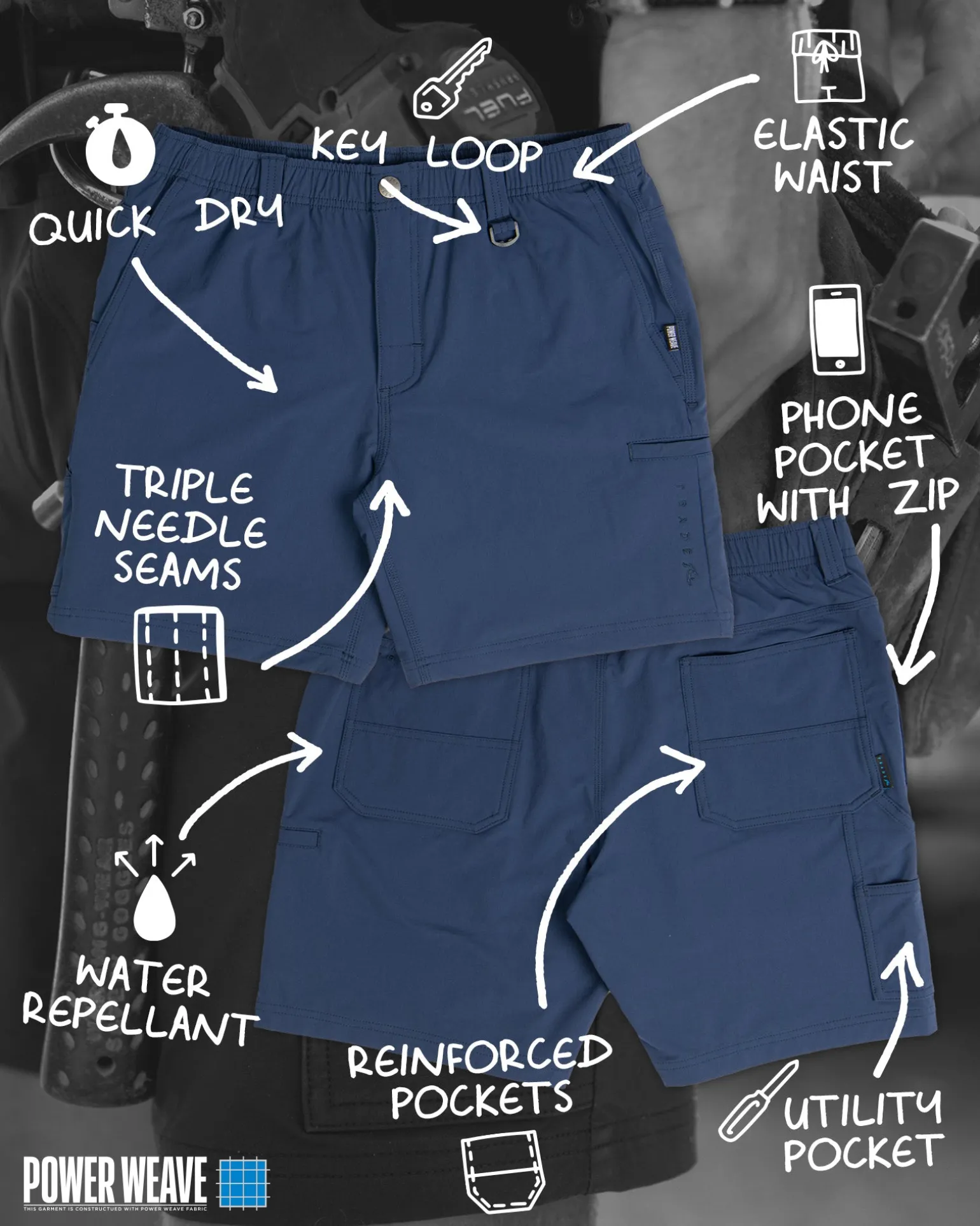 Pantalon Corto De Trabajo De Secado Rapido Powerweave>Rusty Hot