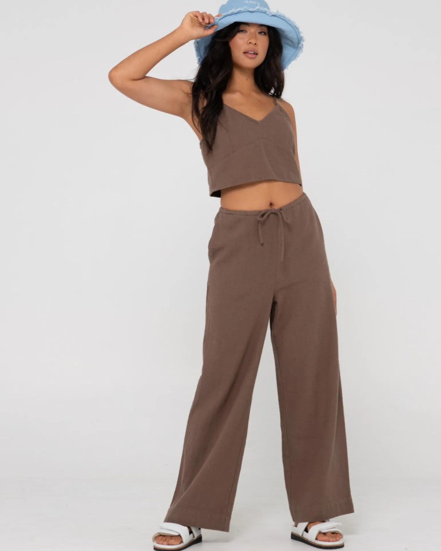 Pantalon De Lino De Corte Relajado Y Talle Alto Carolina>Rusty Discount