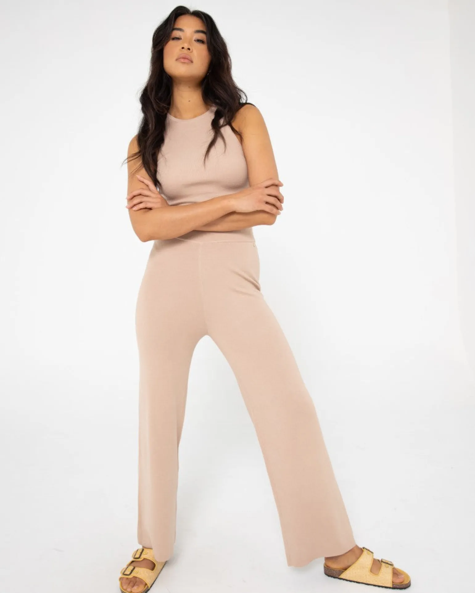 Pantalon De Punto Con Pernera Ancha Y Talle Alto Amelia>Rusty Hot