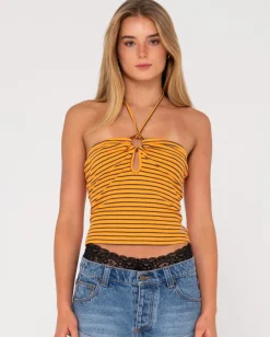 Top Con Cuello Halter A Rayas Emma>Rusty Clearance
