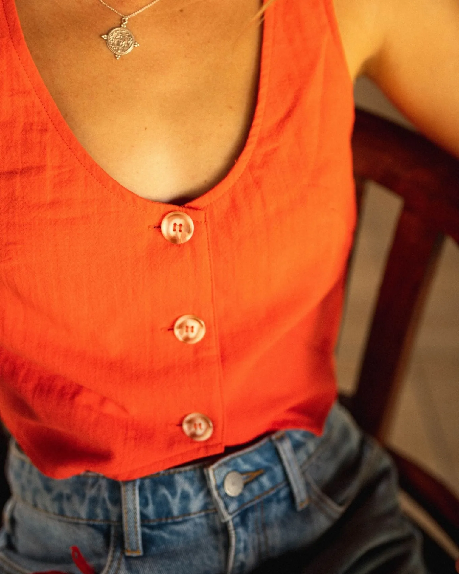 Top Sin Mangas Con Botones Sicily>Rusty Flash Sale