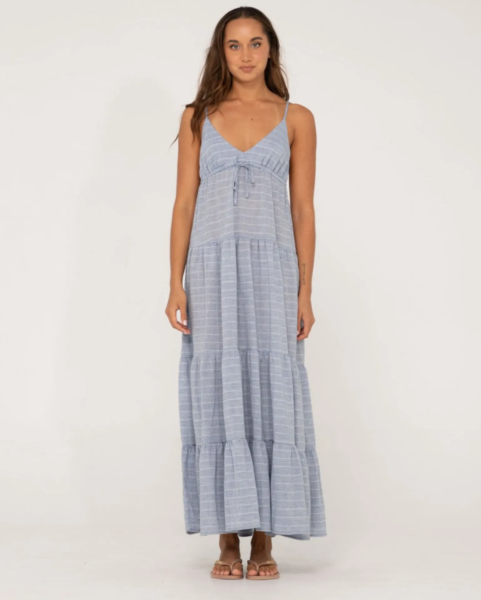 Vestido Largo A Rayas Con Capas Siena>Rusty Sale
