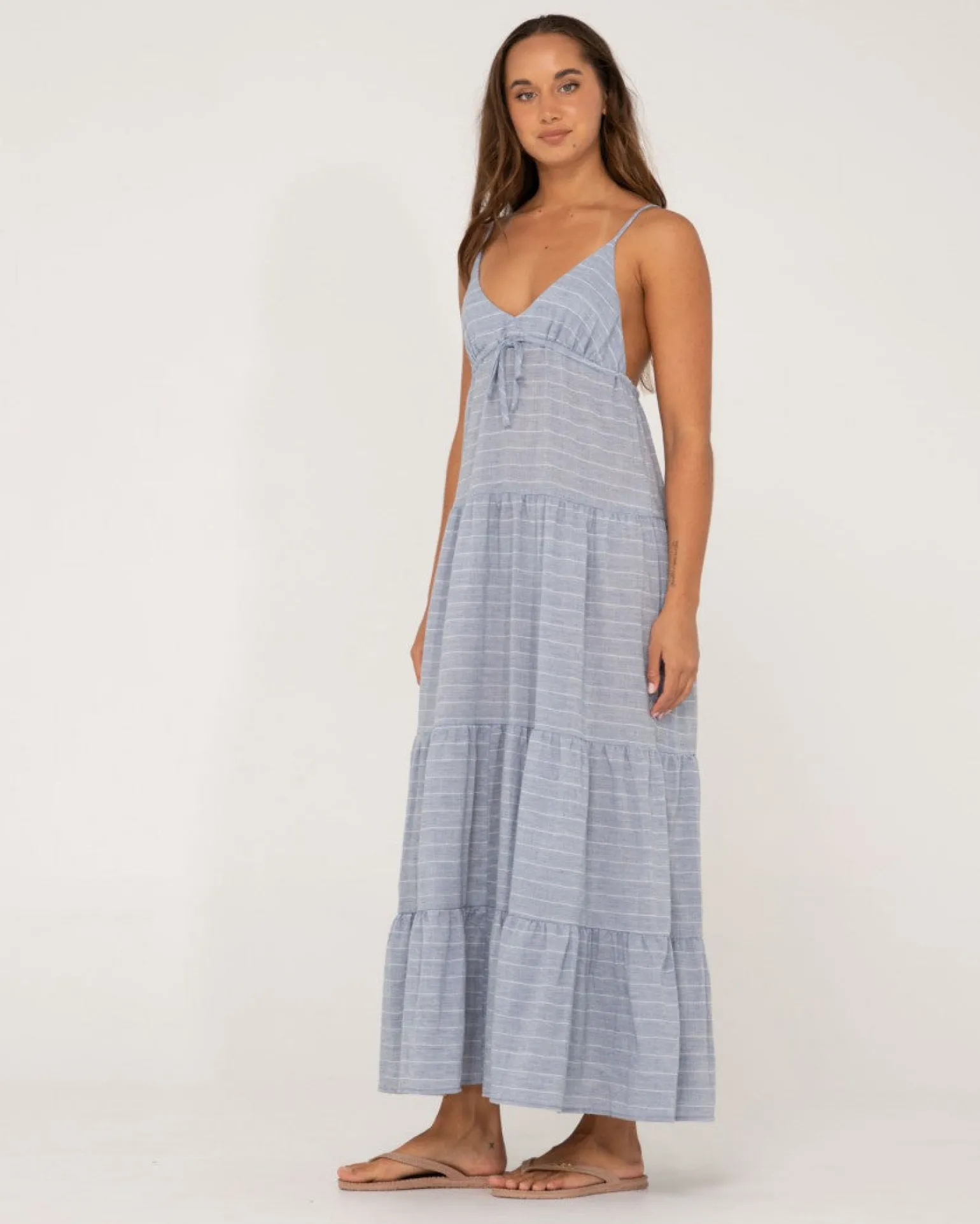 Vestido Largo A Rayas Con Capas Siena>Rusty Sale